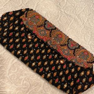 Beautiful Odette antique shawl fabric w/ beads clutch